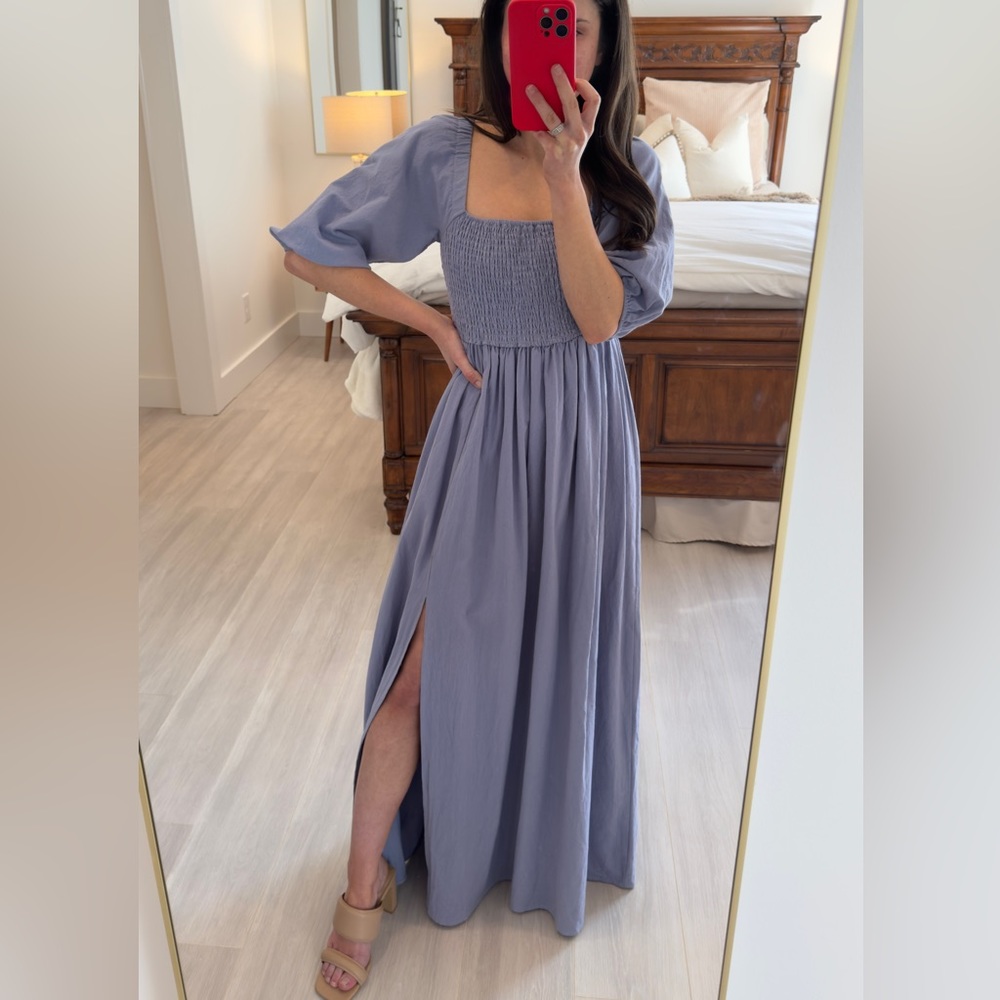 Indigo Maxi Dress with Slit and Open Back